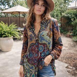 🌿 J.Crew Collection Silk Tunic Shirt – Paisley Boho Print – Size 0